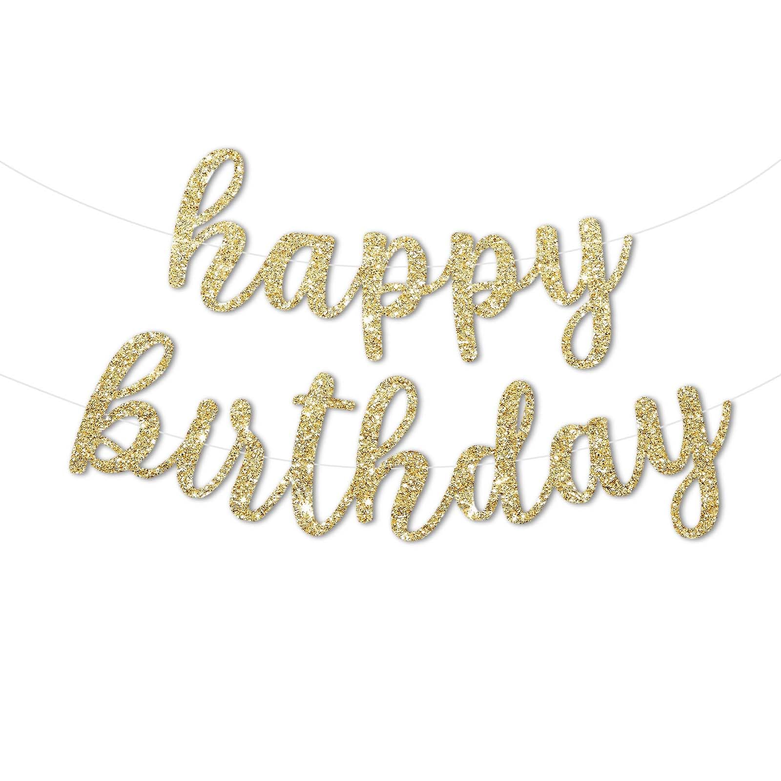 Glitter Happy Birthday Banner Sign, DIY Birthday Party Banners Garland Decorations, Reusable Celebration Banner Party Supplies for Women, Girls, Teens, Adults (Champagne Gold)