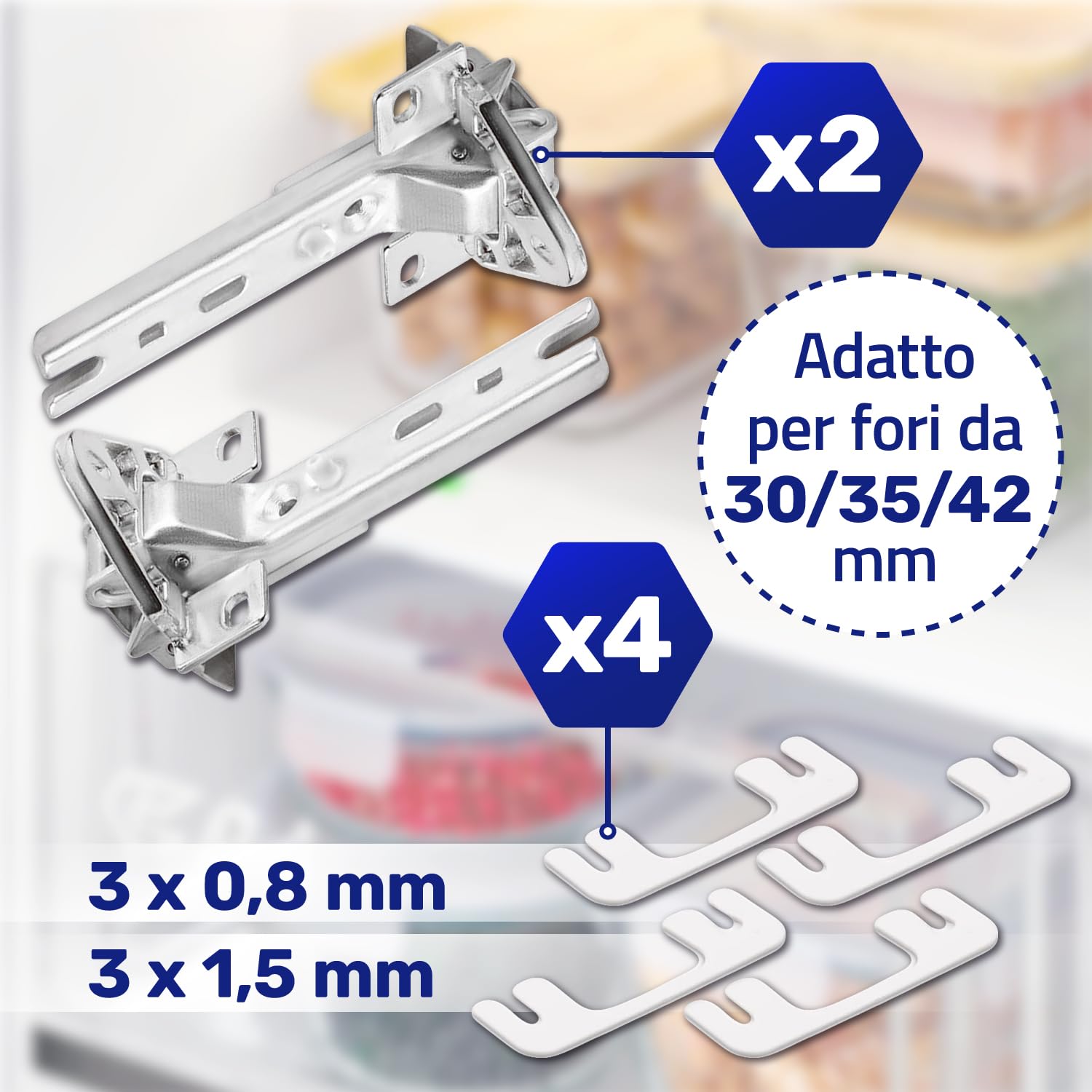 MONTERAL Set 2 Cerniere Per Porta Frigorifero + 4 Rondelle – Compatibili Bosch, Siemens, Miele, Smeg – 10 Anni Garanzia - 4