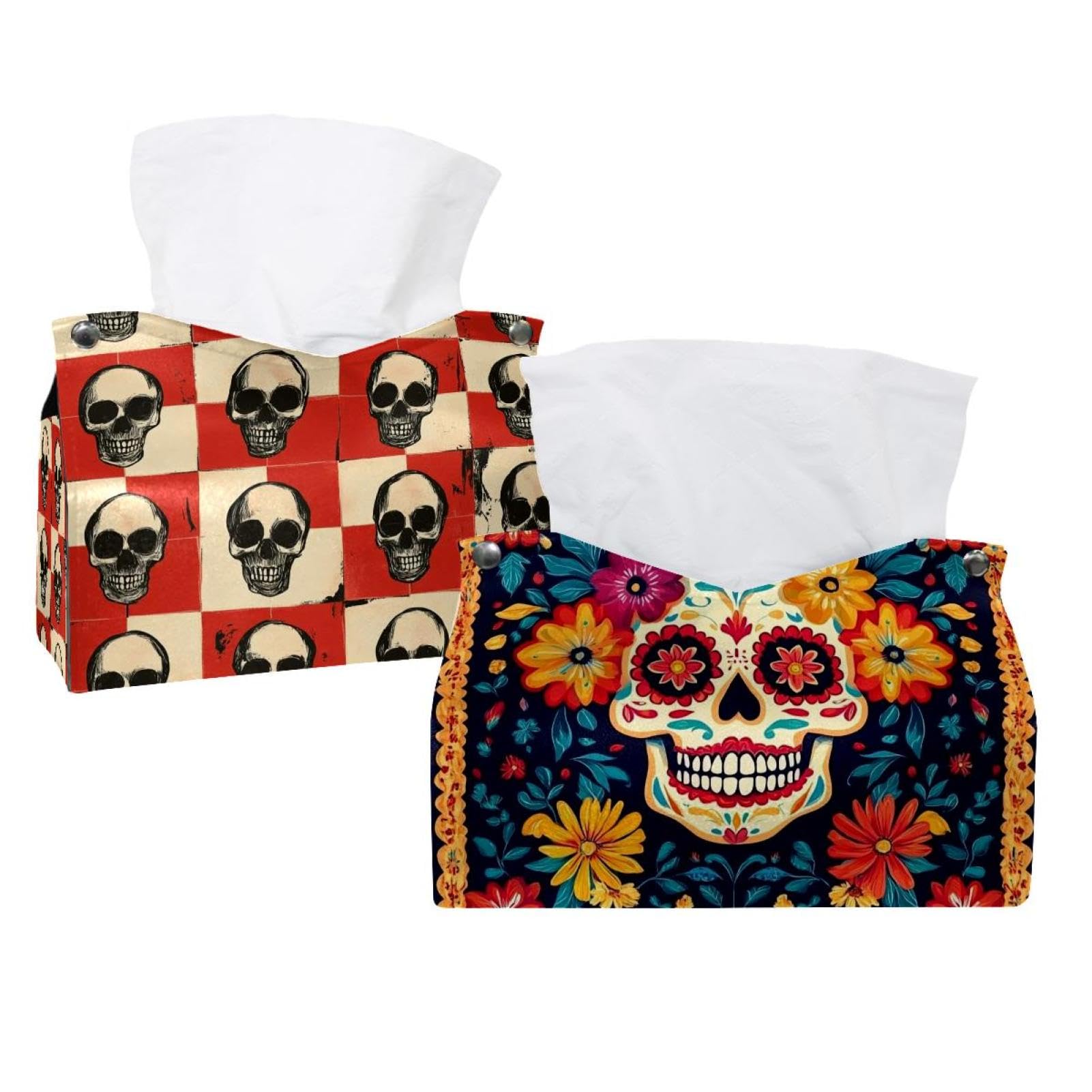 Boîte à mouchoirs fleurs et tête de skull pour décorer votre salon et bureau
