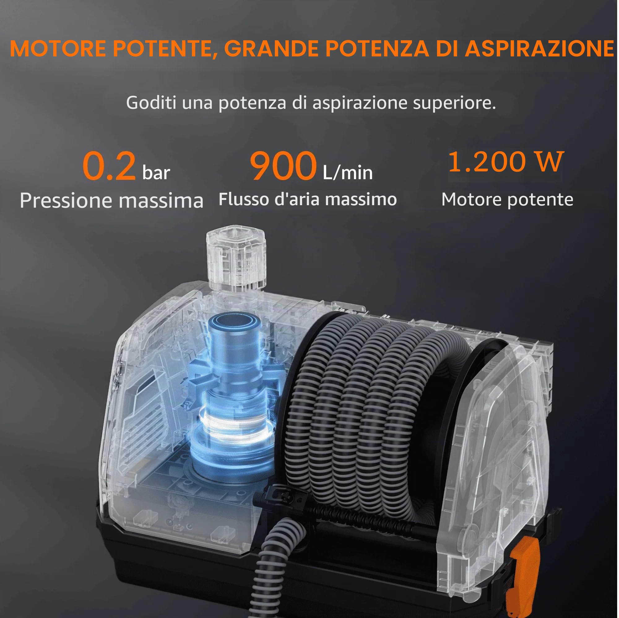 Giraffe Tools Grandstorm Aspirapolvere estensibile con tubo flessibile da 10 m, resistente alla flessione, a parete, con 6 ugelli, per la pulizia del garage, telecomando, nero
