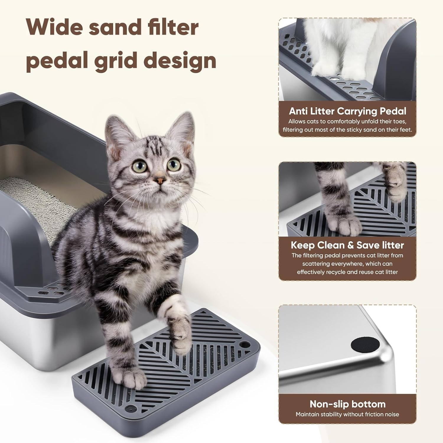 Enclosed Stainless Steel Cat Litter Box with Lid,XL Extra Large for Big&Multiple Cats,Metal Litter Box High Wall Sides Enclosure Cat Toilet,Anti-Urine Leakage,Non-Sticky,Easy Cleaning,Include Scoop