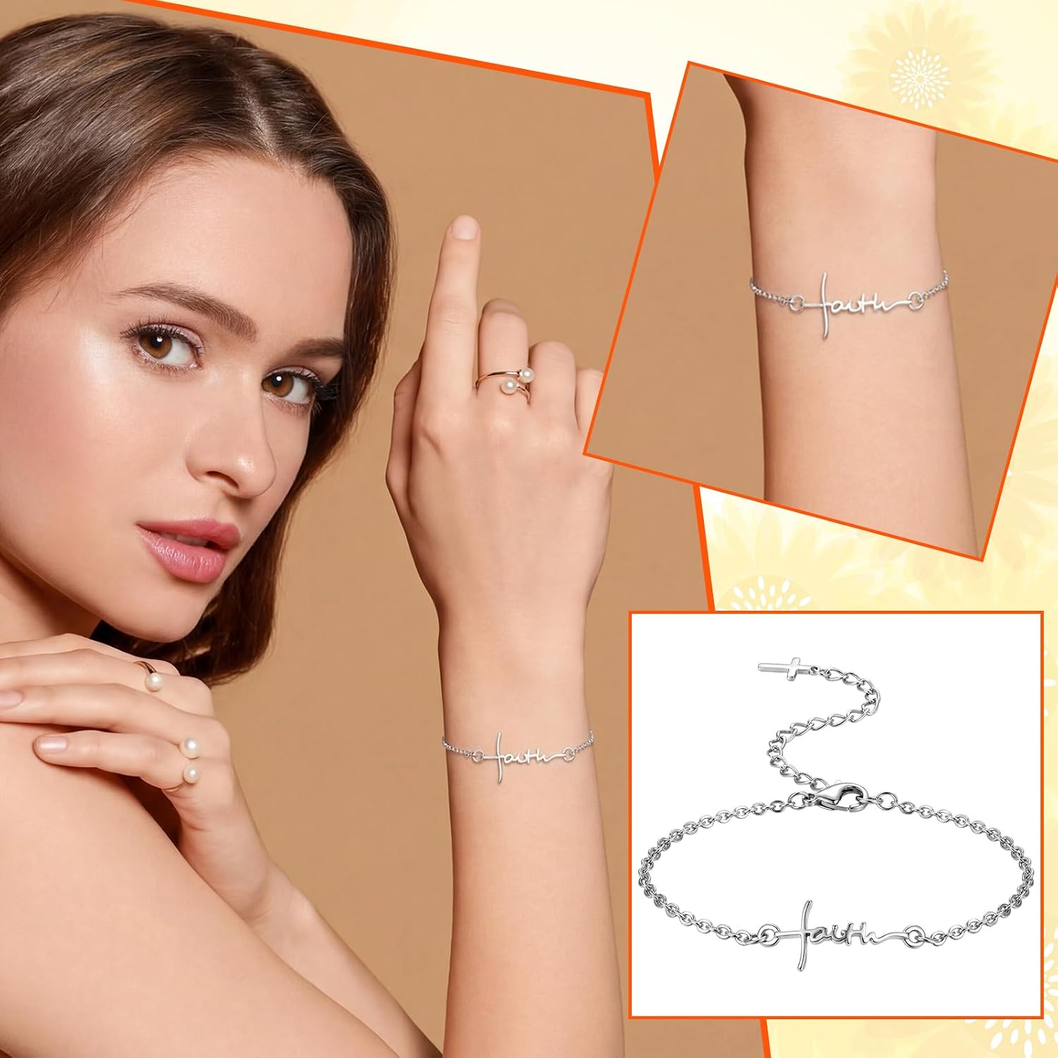 Rtteri 24 Set Faith Cross Bracelets Inspirational Birthday Jewelry Gift Bulk with Gift Card Stainless Steel Adjustable Faith Charm Bracelet Religious for Women Christian Jewelry Gift