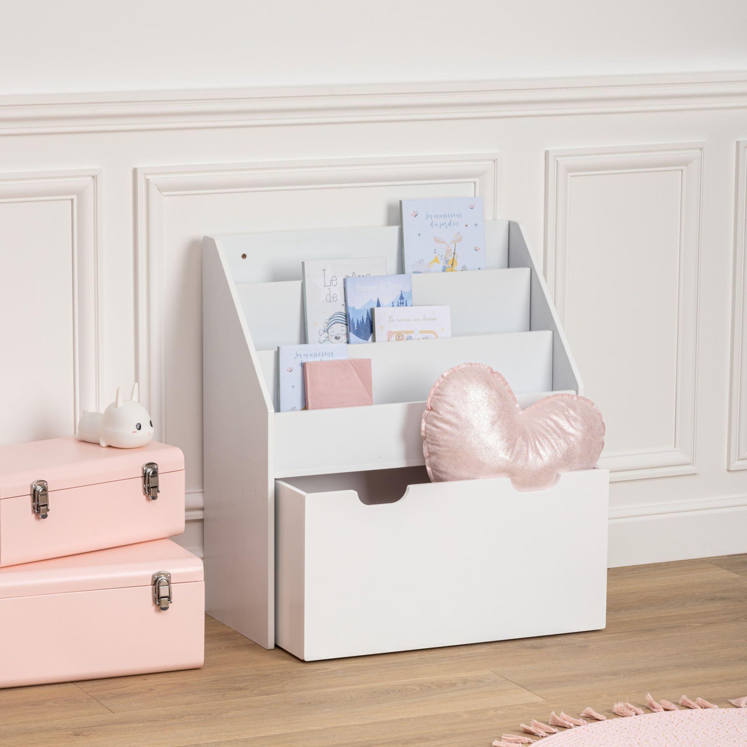 Miroytengo Estantería Librería Infantil con Cajón Mueble Dormitorio para Niños Color Blanco 63x70x30 cm