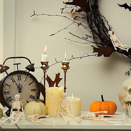 Miniatura 4 de FINGOOO Mini figuras de esqueleto, 12 piezas de esqueletos pequeños de 6 pulgadas, decoraciones de Halloween para manualidades, accesorios de casa