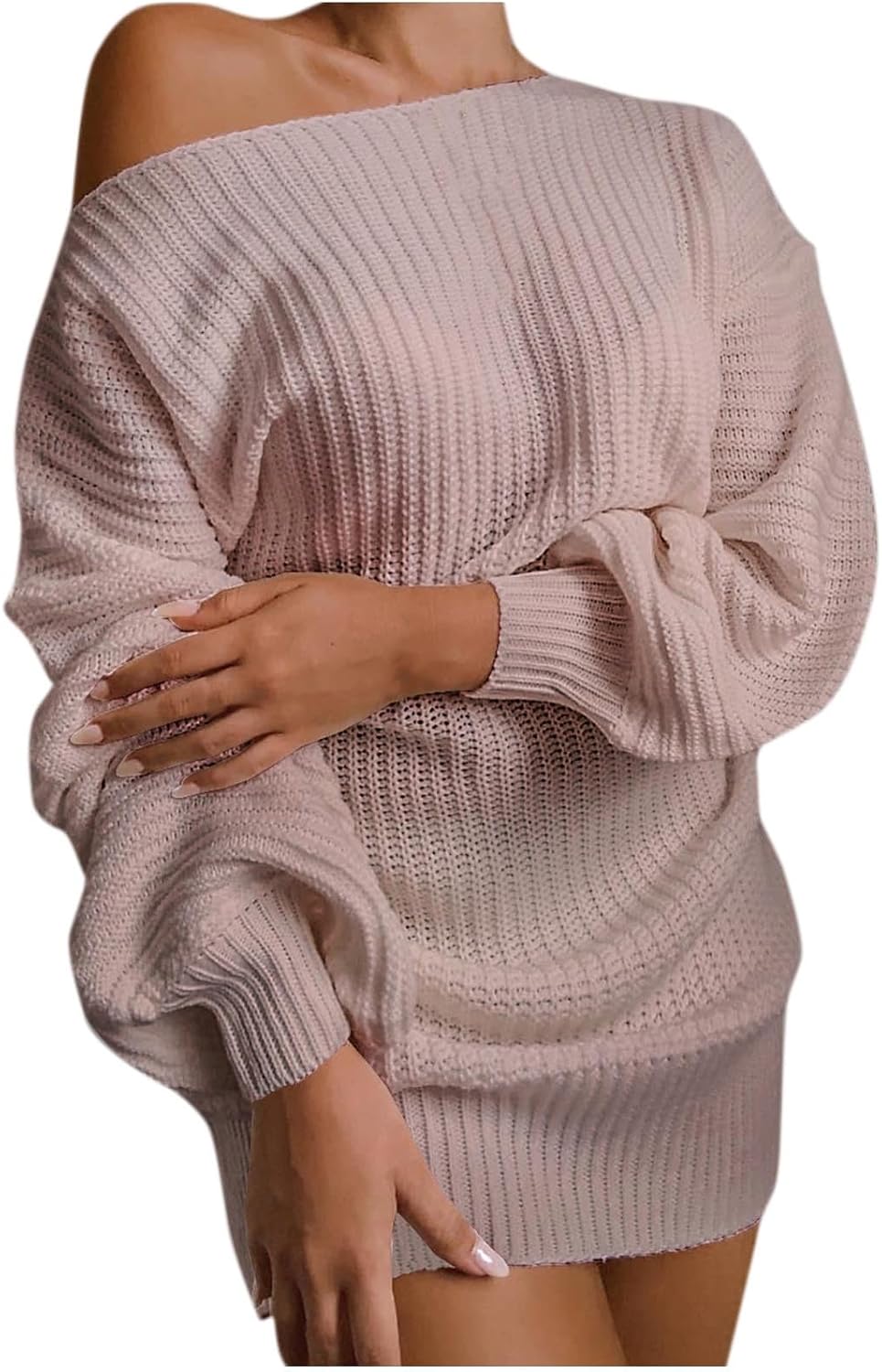Women Off Shoulder Knit Dress,Crew Neck Elegant Wedding Dresses