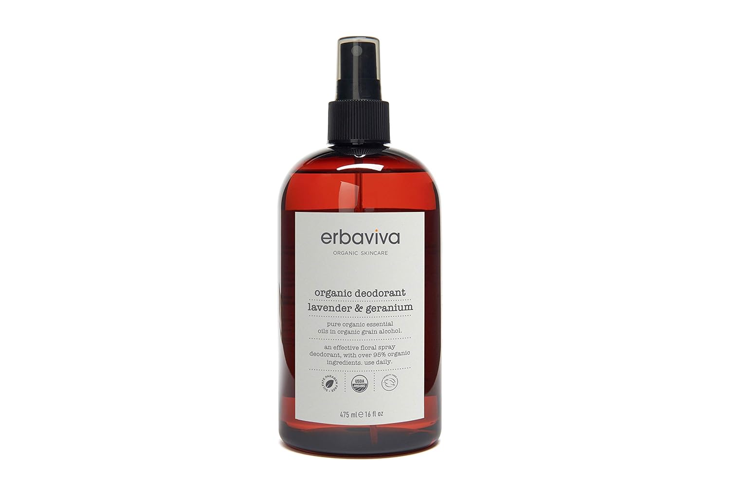 Erbaviva Lavender & Geranium Organic Deodorant, 16 oz – Natural Aluminum-Free Underarm Spray