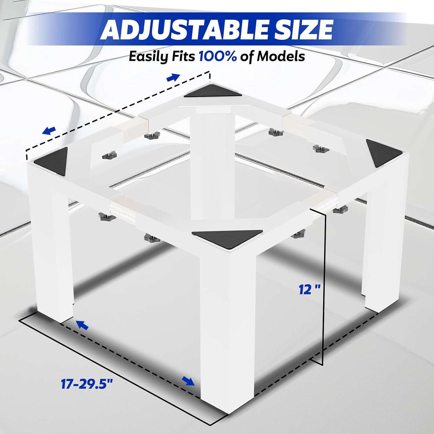12" Height Heavy-Duty Laundry Pedestal, Full Size Adjustable Washer Dryer Stand with Non-Slip Mat, 17-29.5" Adjustable Width Washing Machine Base for Refrigerator, Dishwasher, White