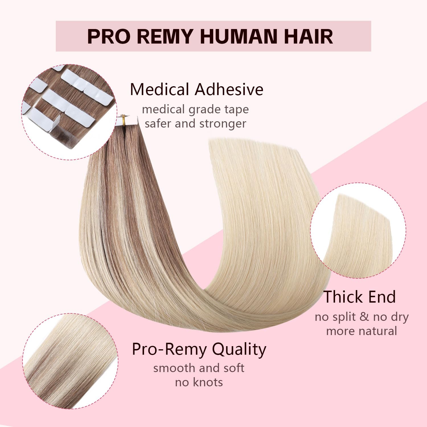 Invisible Tape in Hair Extensions Real Human Hair 3rd-Generation Pro3.0#8/60 Ash Brown to Platinum Blonde 20pcs 30g 14inch Injected Invisi Edge Tape ins Extensions（#8/60-14inch）