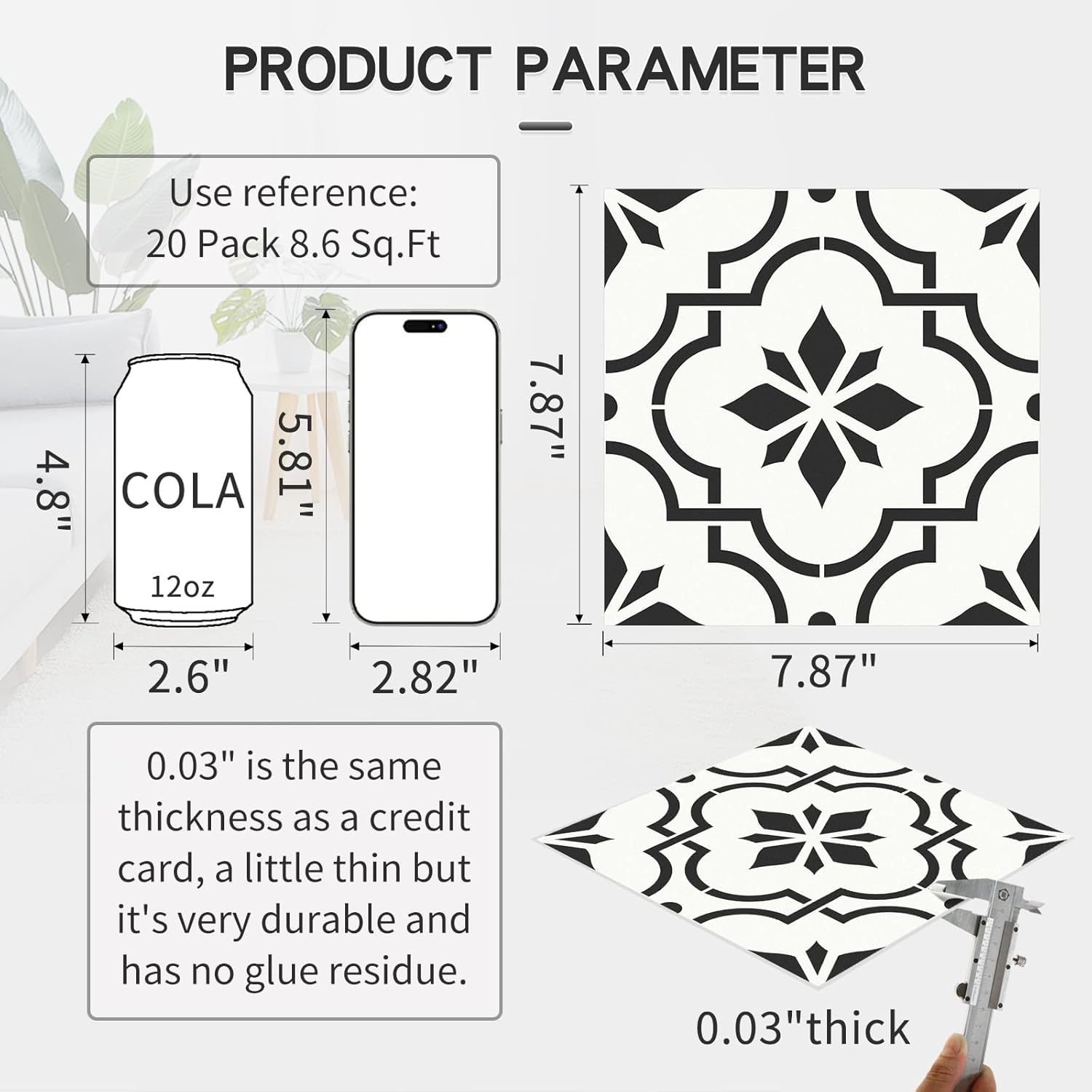 MORCART Peel and Stick Floor Tile, 20-Pack 7.87" x 7.87" Matte Vinyl Floor, Self Adhesive Waterproof Flooring DIY for Renter, Removable Tile Sticker for Bathroom, Kitchen, Bedroom, Wall (Black Flower)