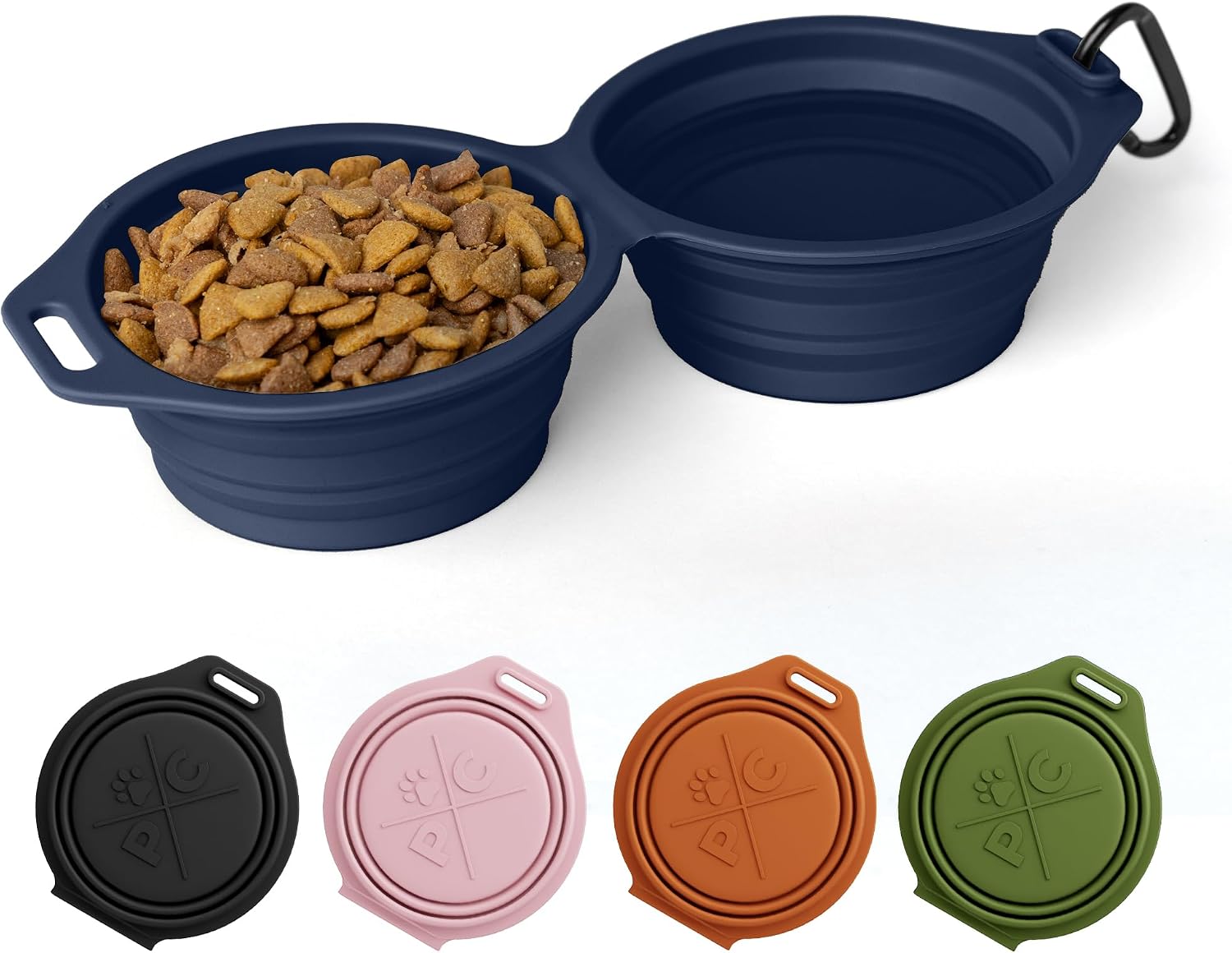 Pup Culture Dual Collapsible Dog Bowls | Silicone Travel Water Bowl for Dogs | Food Grade, No Plastic Rim, Portable Dog Bowl for Food and Water – Easy to Clean | BPA Free and Safe for Your Pup-Navy