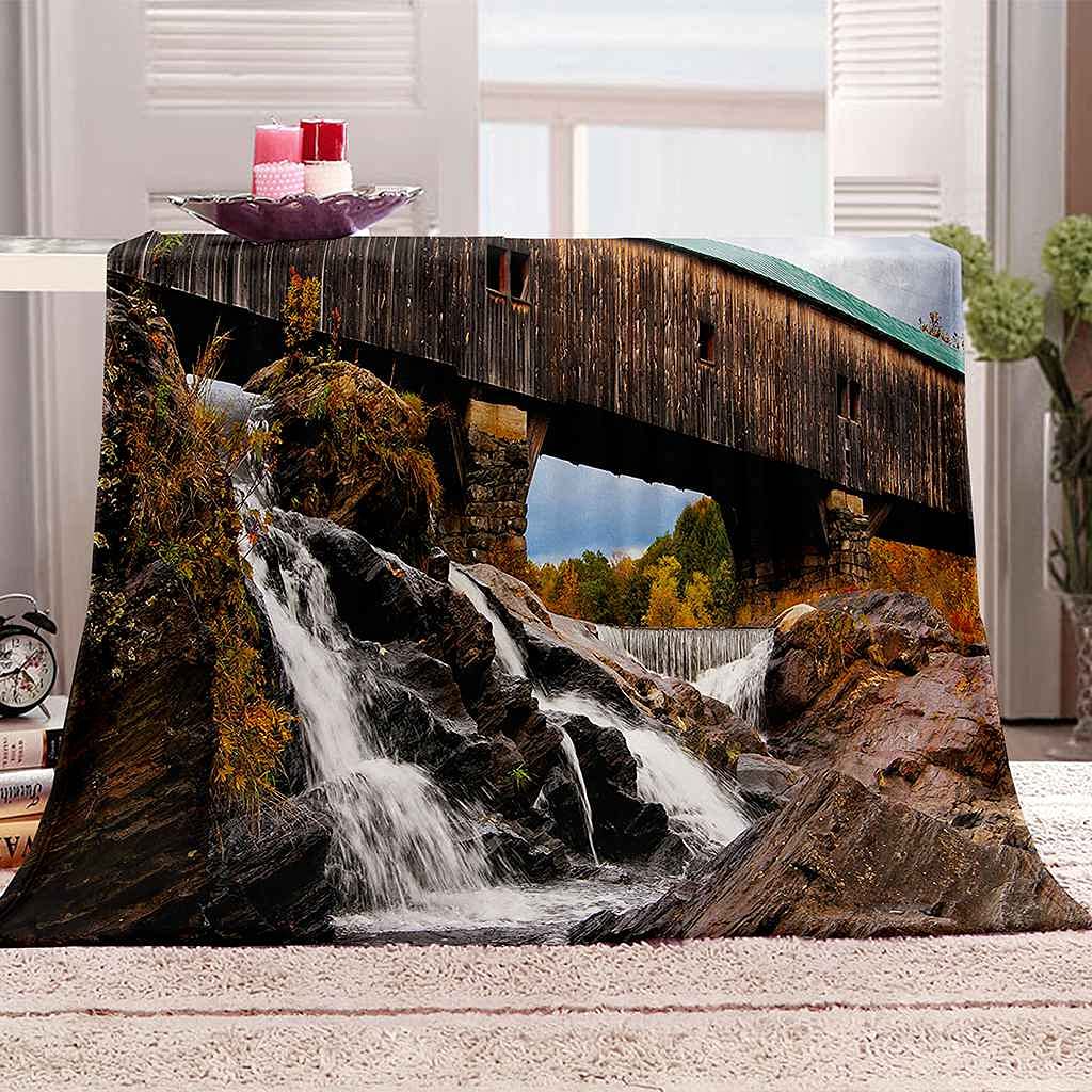 Couverture paysage cascade en microfibre douce pour cocooning au salon