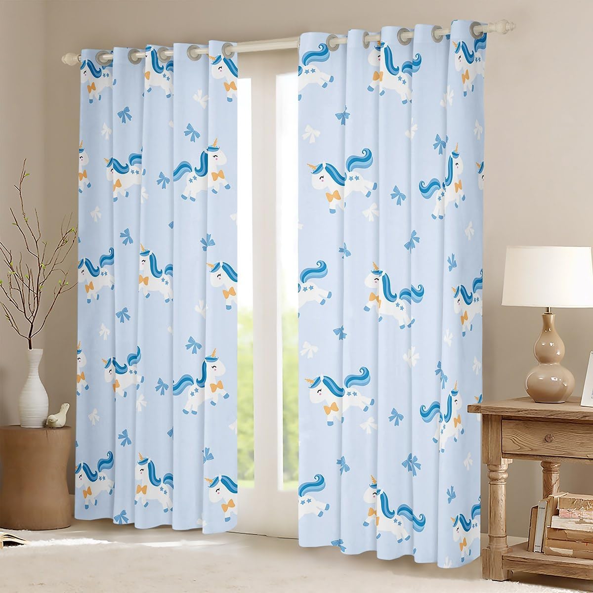 Castle Fairy Watercolor Bowknot Kids Window Blackout Curtains,Fashion Bow Tie Window Drapes for Boys Men,Red Stars Window Treatments Grommet Top 2 Panel Set,42Wx63L Inch