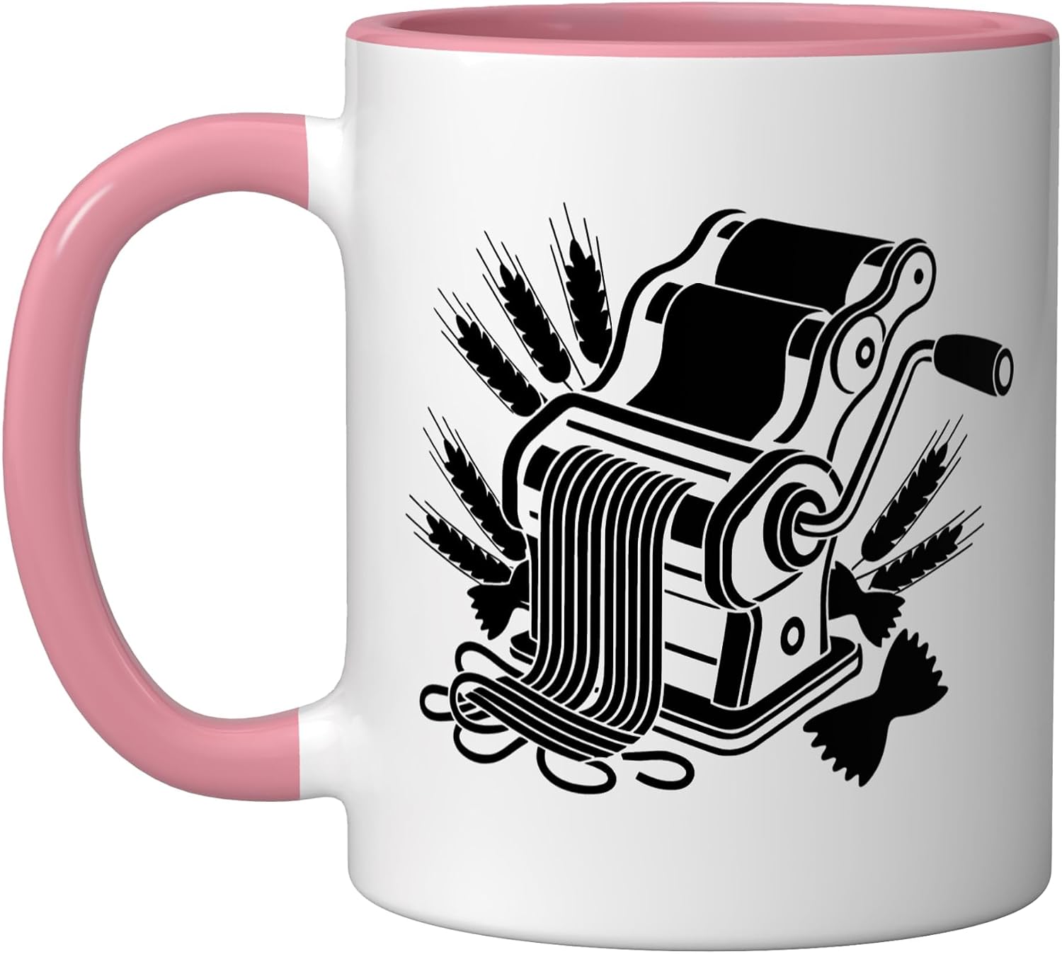 Home Pasta Maker Rolling Fresh Sheets Artisan Craft Kitchen Ceramic Mug, Pink/White, 11oz