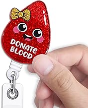 Funny Nurse Retractable Badge Reel, Donate Blood Red Glitter Badge Holder with Alligator Clip, Acrylic Badge Reel for Medical Staff