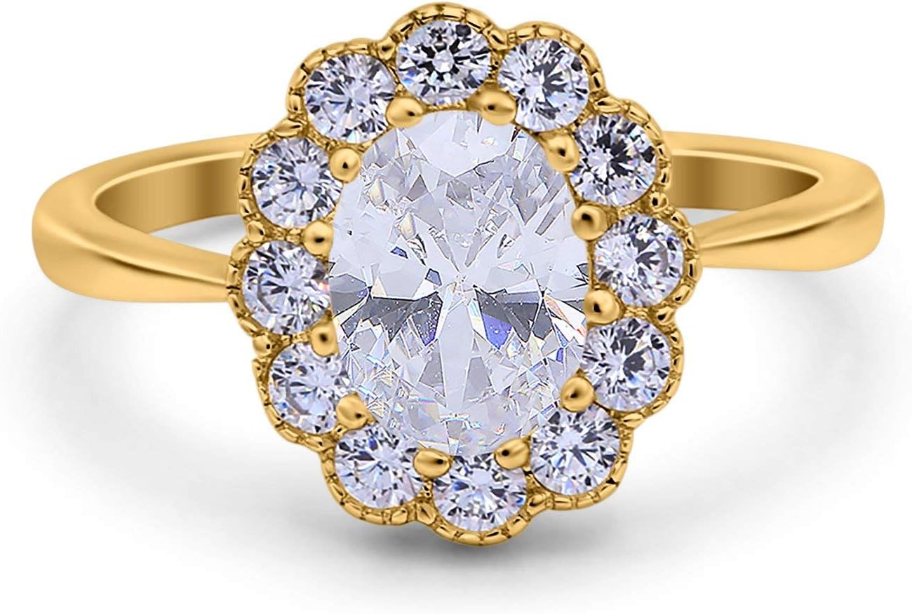 Blue Apple Co. Vintage Art Deco Floral Wedding Engagement Bridal Ring Oval Cut Simulated Cubic Zirconia 925 Sterling Silver