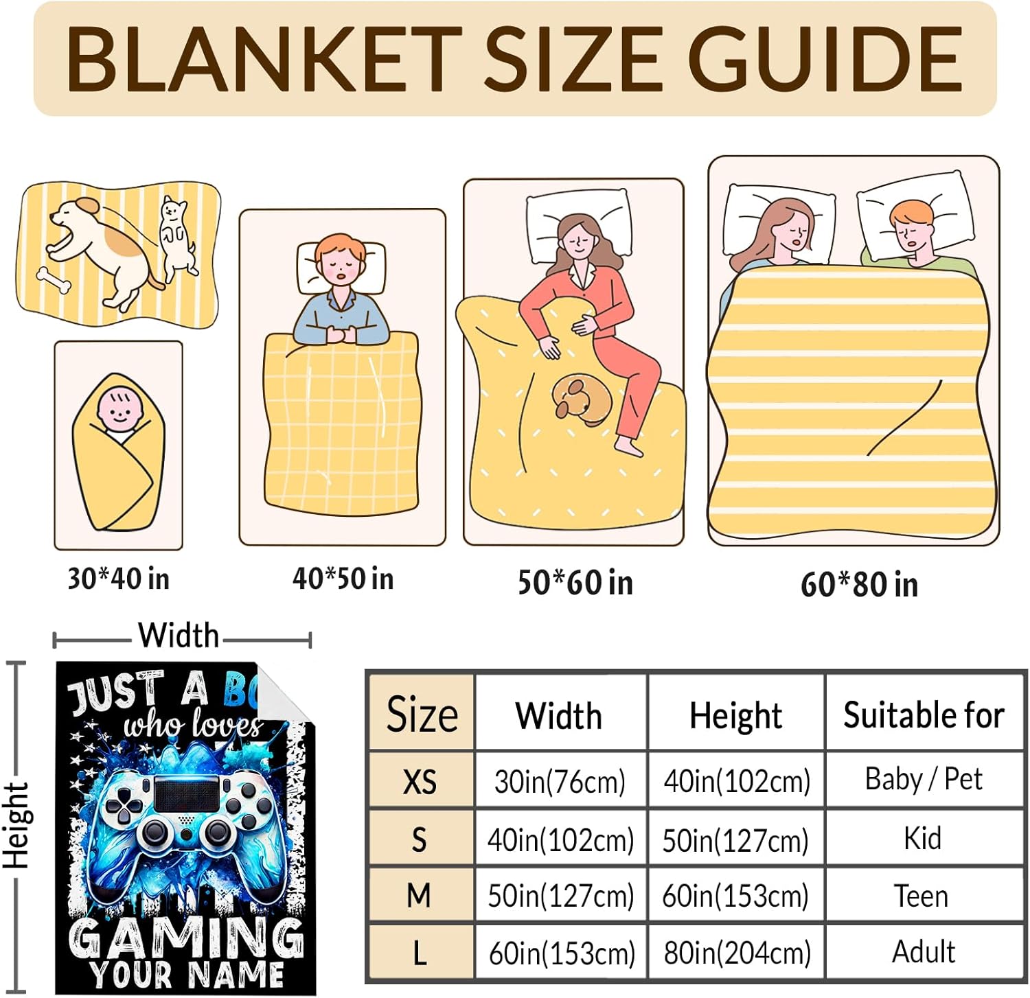 Boys Blanket Gifts Personalized Game Blankets for Kids Teens Boys Age 10-12, 60x50 Inches Custom Soft Lightweight Flannel Gamer Throws for Couch Sofa Bed Travel