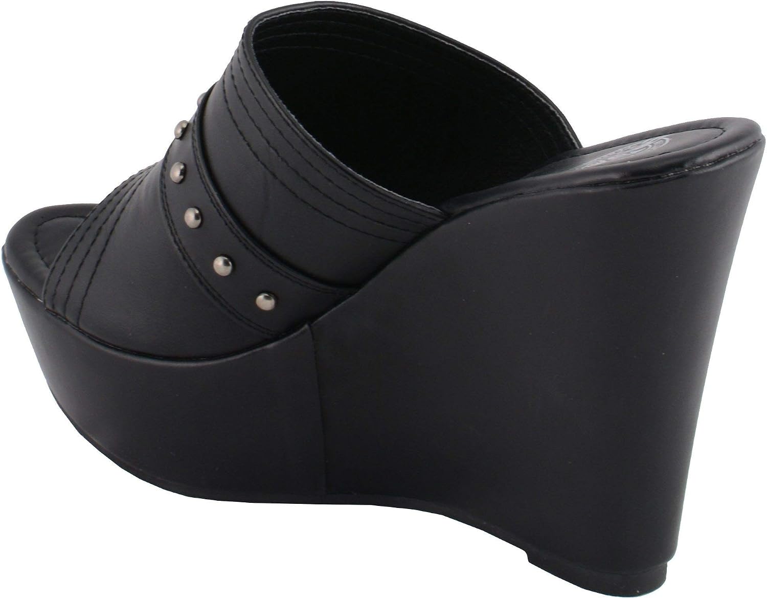 Milwaukee Leather MBL9408 Women's Black Open Toe Fashion Casual Platform Wedges with Rivet Details
