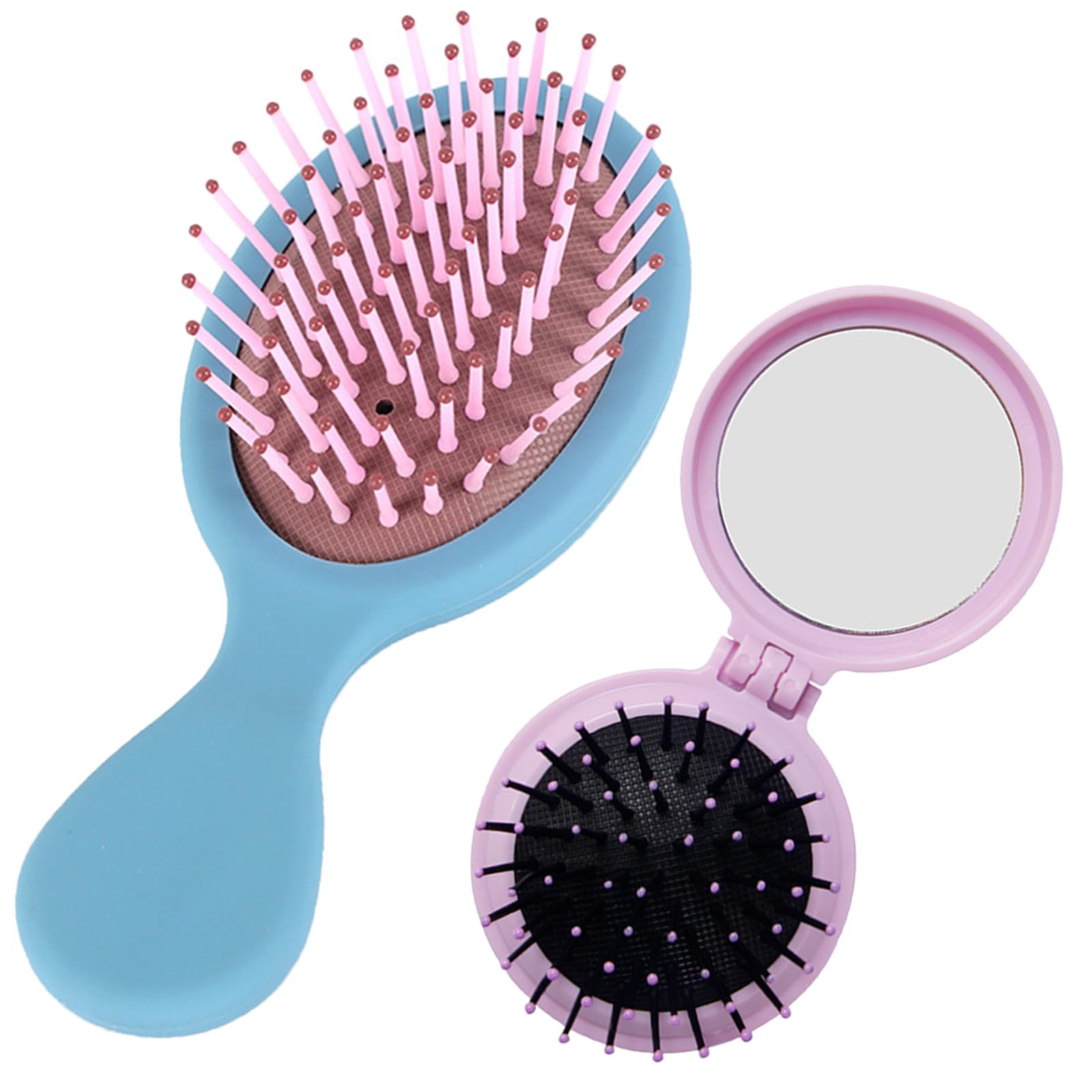MENFENGMini hair brush,2pck travel hair brush,Contains a folding hair brush and a compact hair brush,With Ultra-Soft Bristles Glide Through Tangles with Ease,For All Hair Types (Blue+Purple)