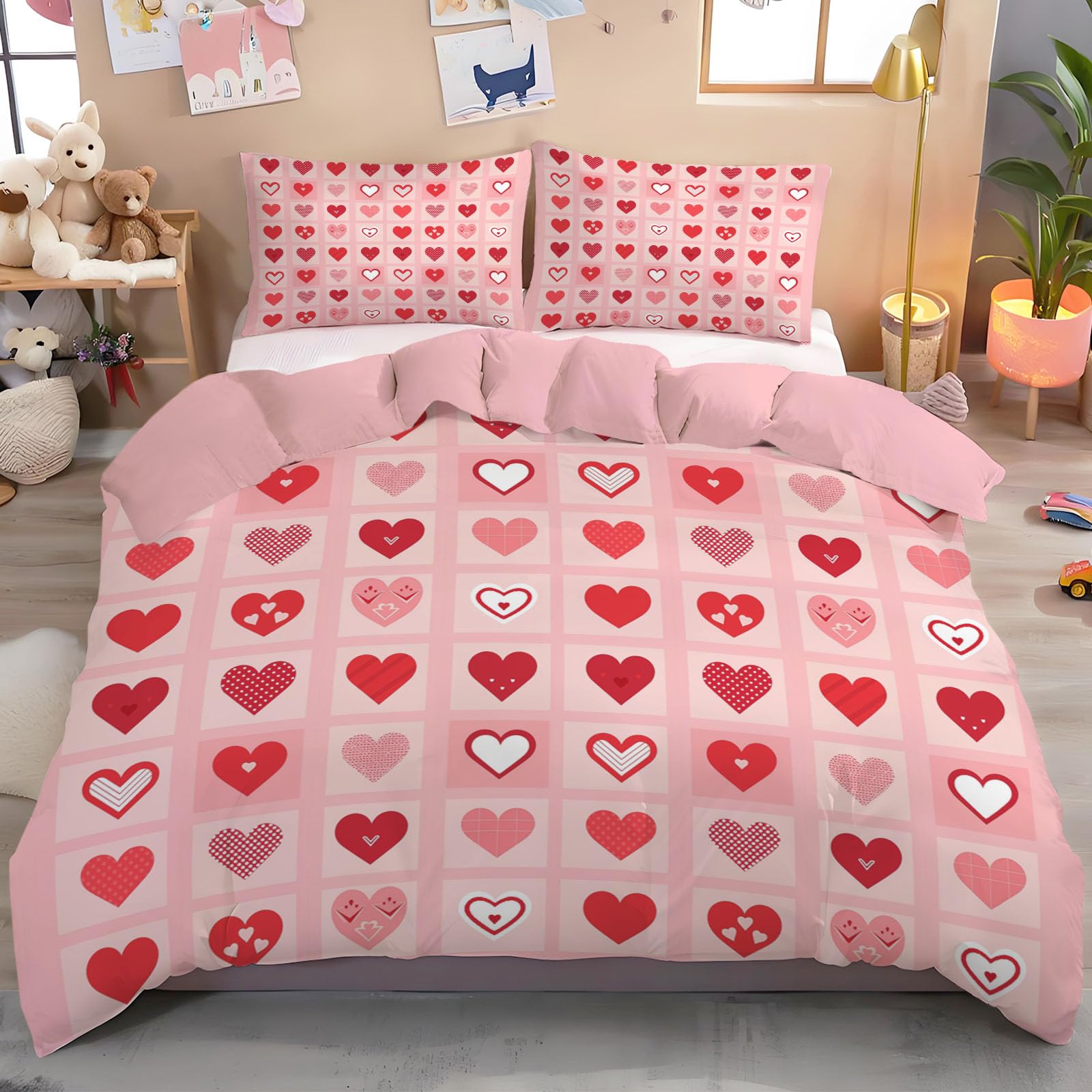 Parure de lit 220x240 adulte avec housse de couette en microfibre et taies d'oreiller