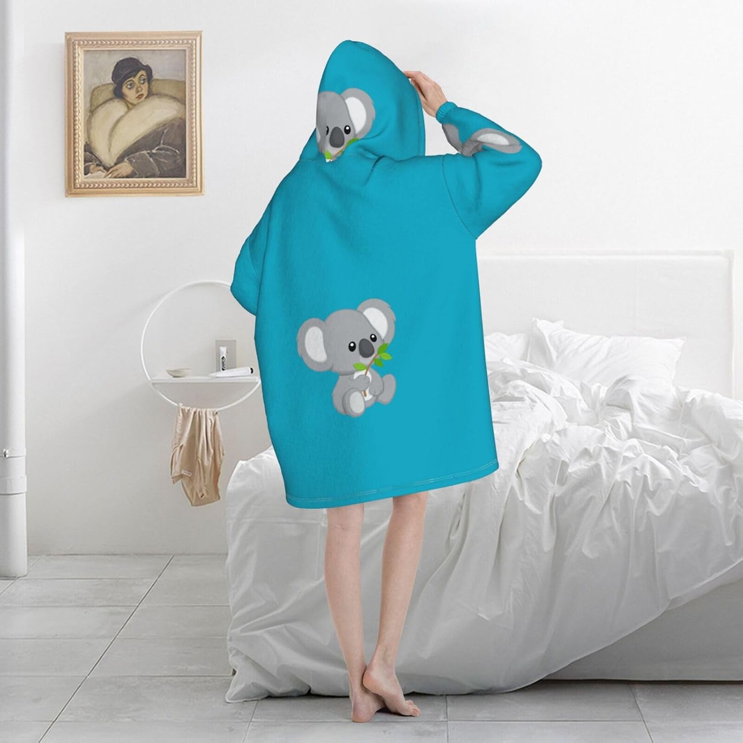 Green Leaf Koala Print Blanket Hoodie Fleece Sweatshirt Blanket With Sleeves And Pockets