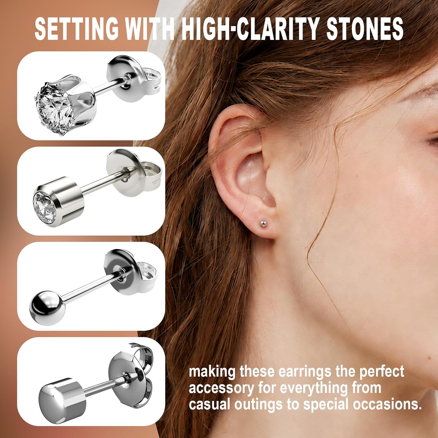 Ear Piercing Kit, Disposable Ear Piercing Tool, Ear Piercing Gun, Self Piercing Kit, Includes 8 Piercers with Built-in Fashion Studs, 8 Cleaning Pads