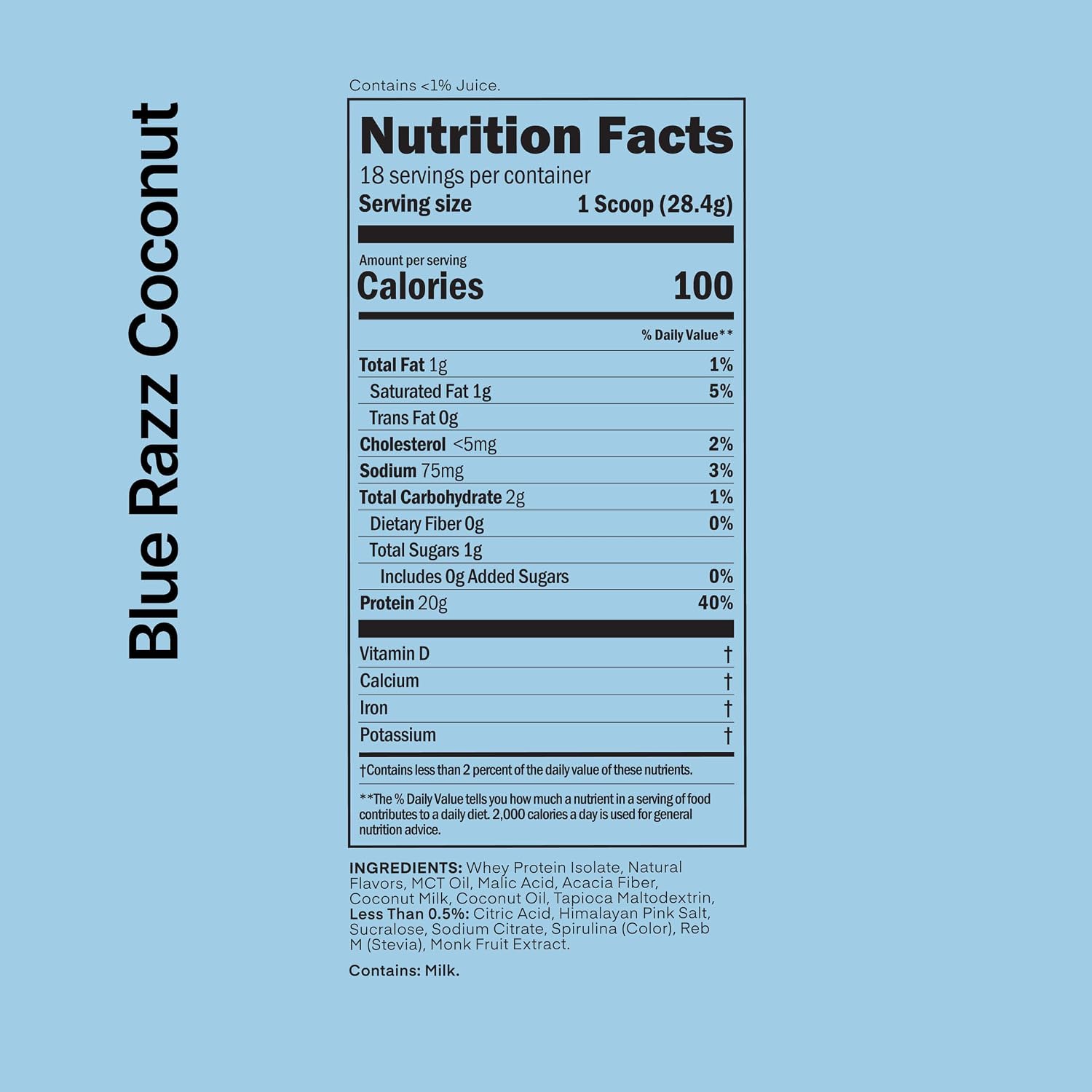  Clear Whey Isolate Protein Powder, Blue Razz Coconut, 20g Complete Protein per Serving, No Added Sugar, Grass-Fed, 18 Servings thumbnail