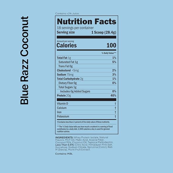Oath Nutrition Clear Whey Isolate Protein Powder, Blue Razz Coconut, 20g Complete Protein per Serving, No Added Sugar, Grass-Fed, 18 Servings