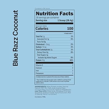 Oath Nutrition Clear Whey Isolate Protein Powder, Blue Razz Coconut, 20g Complete Protein per Serving, No Added Sugar, Grass-Fed, 18 Servings