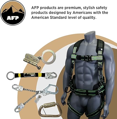 Miniatura 22 de AFP Fall Protection Full-Body Premium Safety Harness, 8” Thick Support Belt, Aluminum D-Rings, Tongue Buckle (OSHA/ANSI PPE)