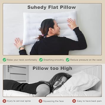 Thin Pillow for Stomach and Back Sleeper Low Pillow Flat Bed Pillow Flat Design Pillows Ultra Slim 2.5 Inches Deeper Sleep (Pack of 1)