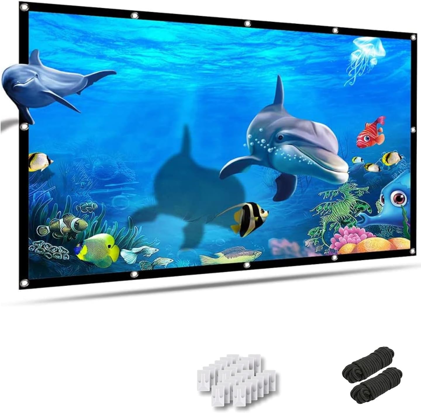 MOIZ 120 inch Projector Screen 16:9 Foldable Anti-Crease Portable Projector Movies Screens for Home Theater Outdoor Indoor Support Double Sided Projection