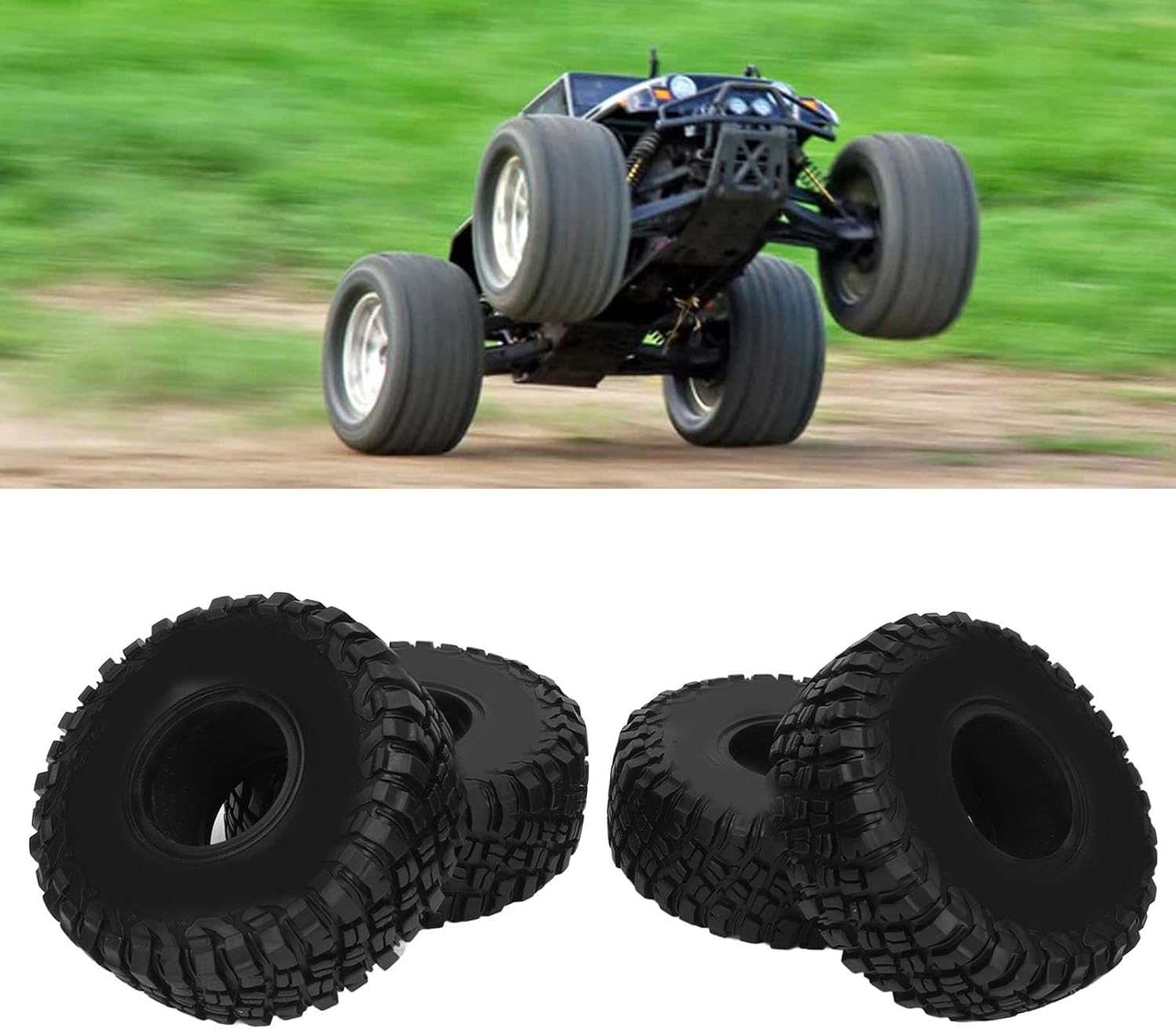 RiToEasysports 4pcs 1.9 Inch RC Crawler Rubber Tires, Superior Traction Shock Absorption Wheel Tires for 1:10 RC Crawler