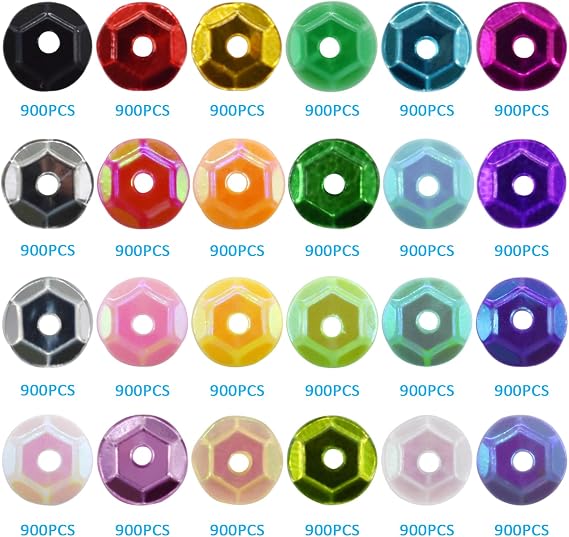 6mm Loose Cup Sequins, 24 Colors Bulk Rainbow Round Sequin Iridescent Embroidery Sequins for DIY Craft Sewing Nail Festival Costume Decoration, 11000pcs