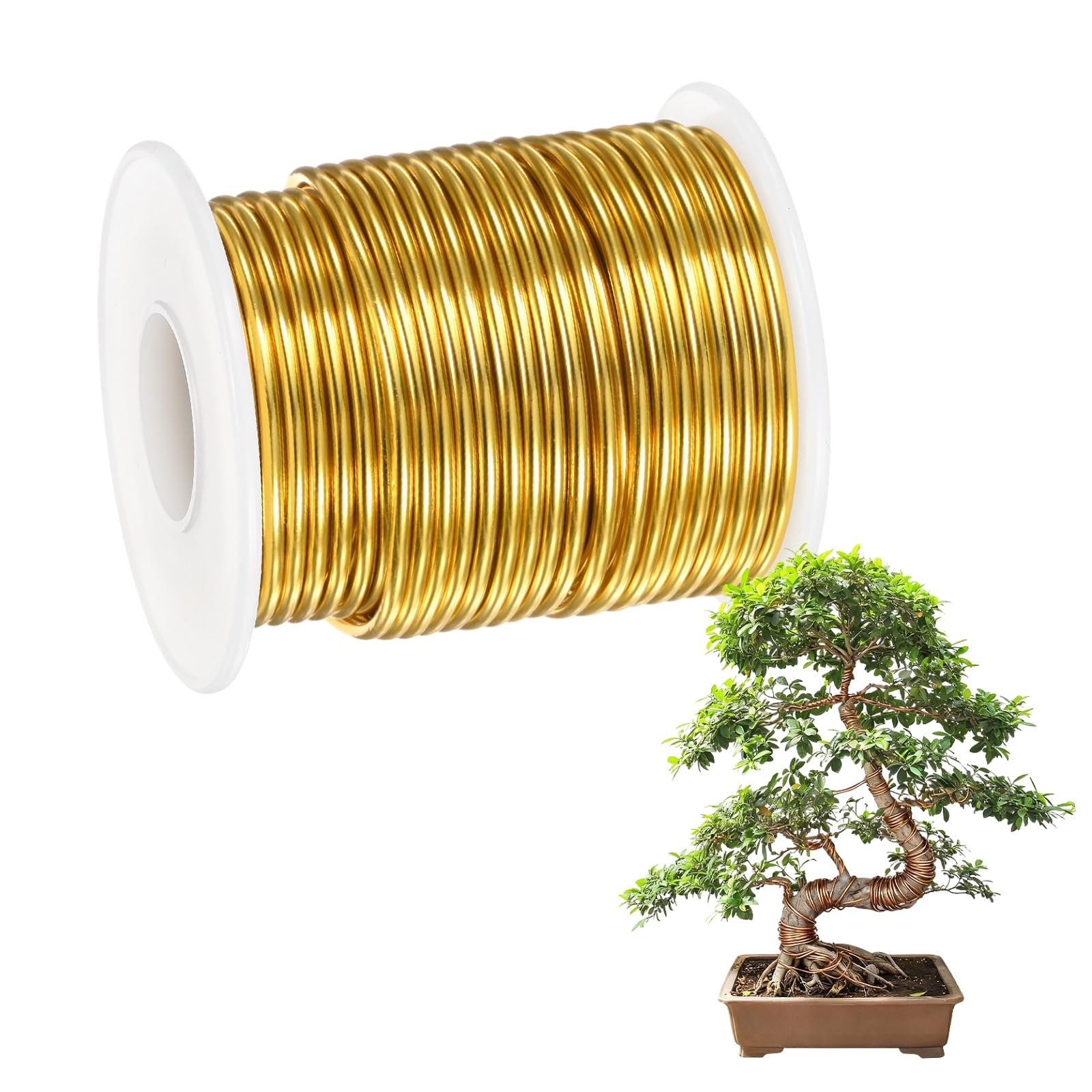 M METERXITY 1-Pack Bonsai Training Wire, 2mm x 49ft/15m Anodized Aluminum Bonsai Tree Wire for Fine Trunk/Gardening Branch/DIY Crafting [Yellow]
