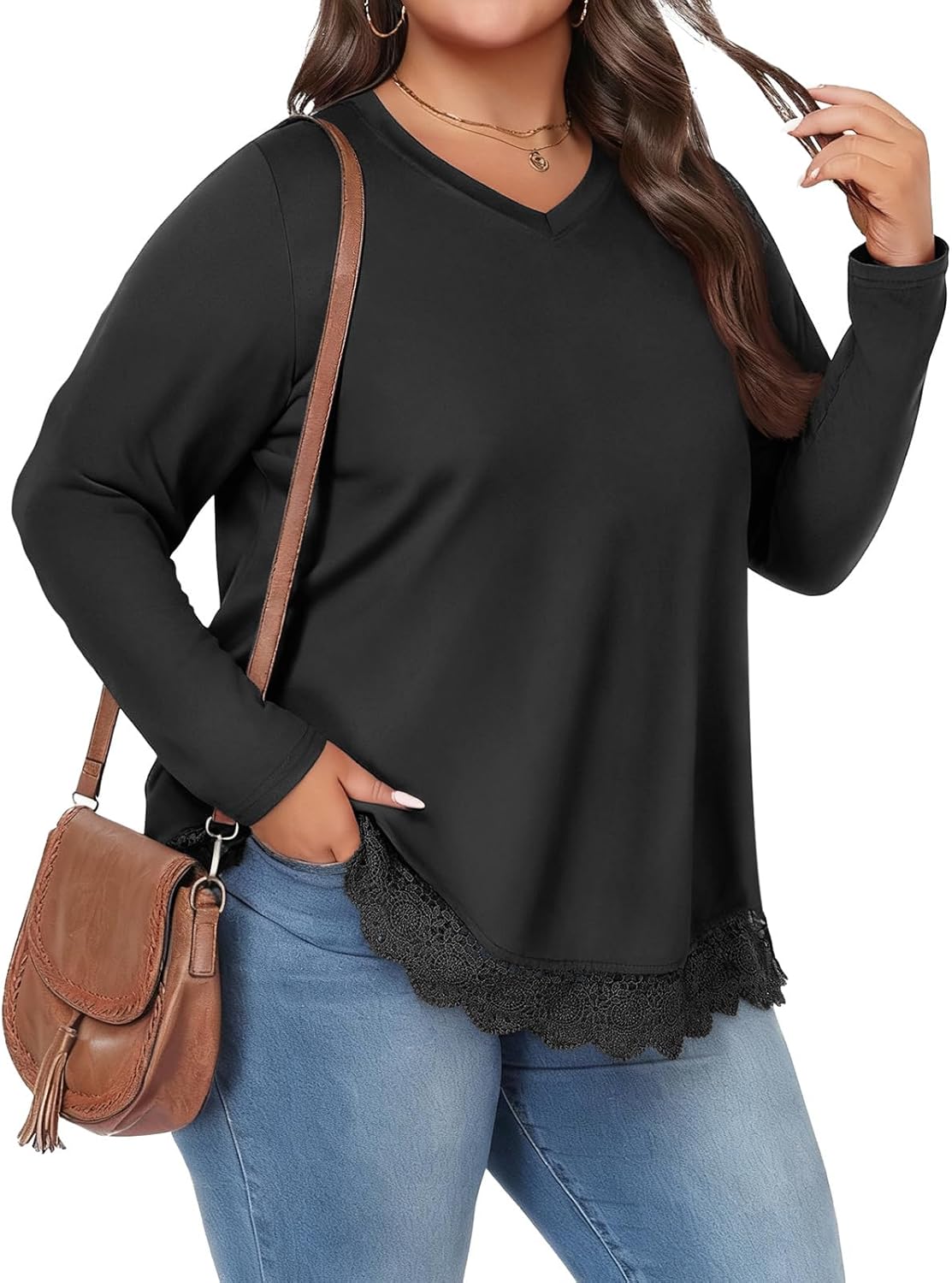 Lastshe Womens Plus Size Long Sleeves T Shirt Fashion Comfortable Blouses Tunic tops to wear with leggings, Black,1X