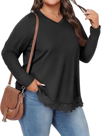 Lastshe Womens Plus Size Curvy Tunic Long Sleeves V Neck Comfortable Tunic Casual Tops fall fashion 2026