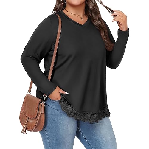Lastshe Women's Plus Size Curvy Tunic Long Sleeves V Neck Comfortable Tunic Casual Tops fall fashion 2025