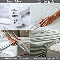 Vista 4 de Sábana bajera ajustable tamaño individual XL de 18 pulgadas, con bolsillo extra profundo, de algodón egipcio, elástica alrededor de 800 hilos