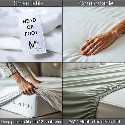 Miniatura 4 de Sábana bajera ajustable tamaño King de 18 pulgadas, con bolsillo extra profundo de algodón egipcio, elástica alrededor de 800 hilos, refrescante,