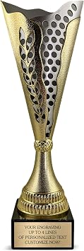Large Custom Trophy Cup 14 Tall - Customized Engraved Gold & Silver Award for Soccer, Golf, Basketball, Baseball, Pickleball, Cornhole, MVP or First Place - Football Trophy with Personalized Plate