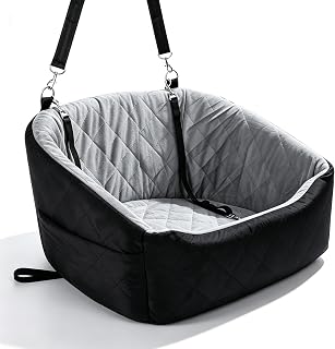 Dog Car Seat for Small/Medium Dogs, Dog Booster Seat with Washable Cover | Memory Foam Elevated Dog Car Seat, Travel Car Seat with Storage Pockets ，2 Clip-On Leashes for Dogs Up to 35 lbs (Black）