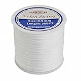 0.8mm Nylon Cord for Bracelet Making,360Ft Strong Non-Stretch Craft String for Braiding, Colorfast Nylon Braided Thread for DIY Bracelets, Macrame, Keychains, Dream Catchers (White)