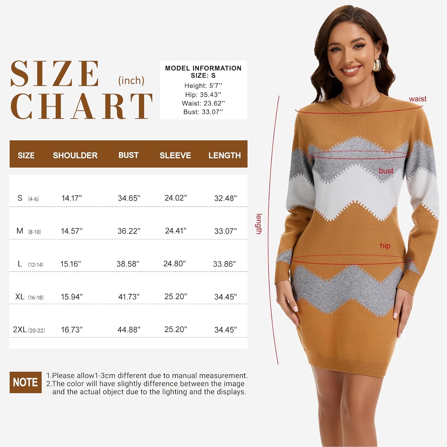 PEHMEA Women's Knitted Striped Bodycon Mini Sweater Dress Long Sleeve Crew Neck Fall Winter - Image 6