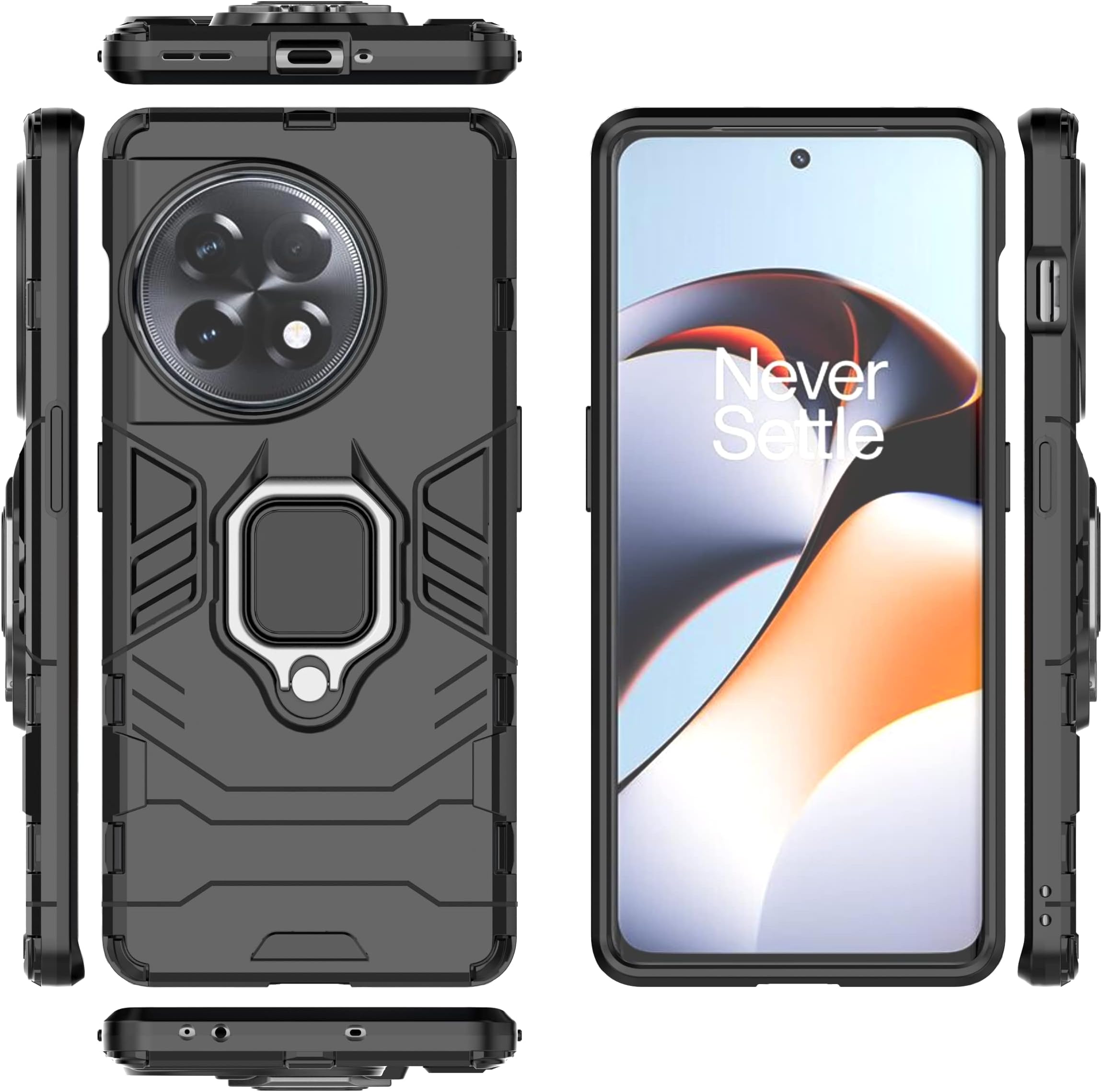 Compatible with OnePlus 11R / Ace 2 Case Cover, Built-in 360°metal ring kickstand,Compatible with Magnetic Car Mount Shockproof Phone Case Black