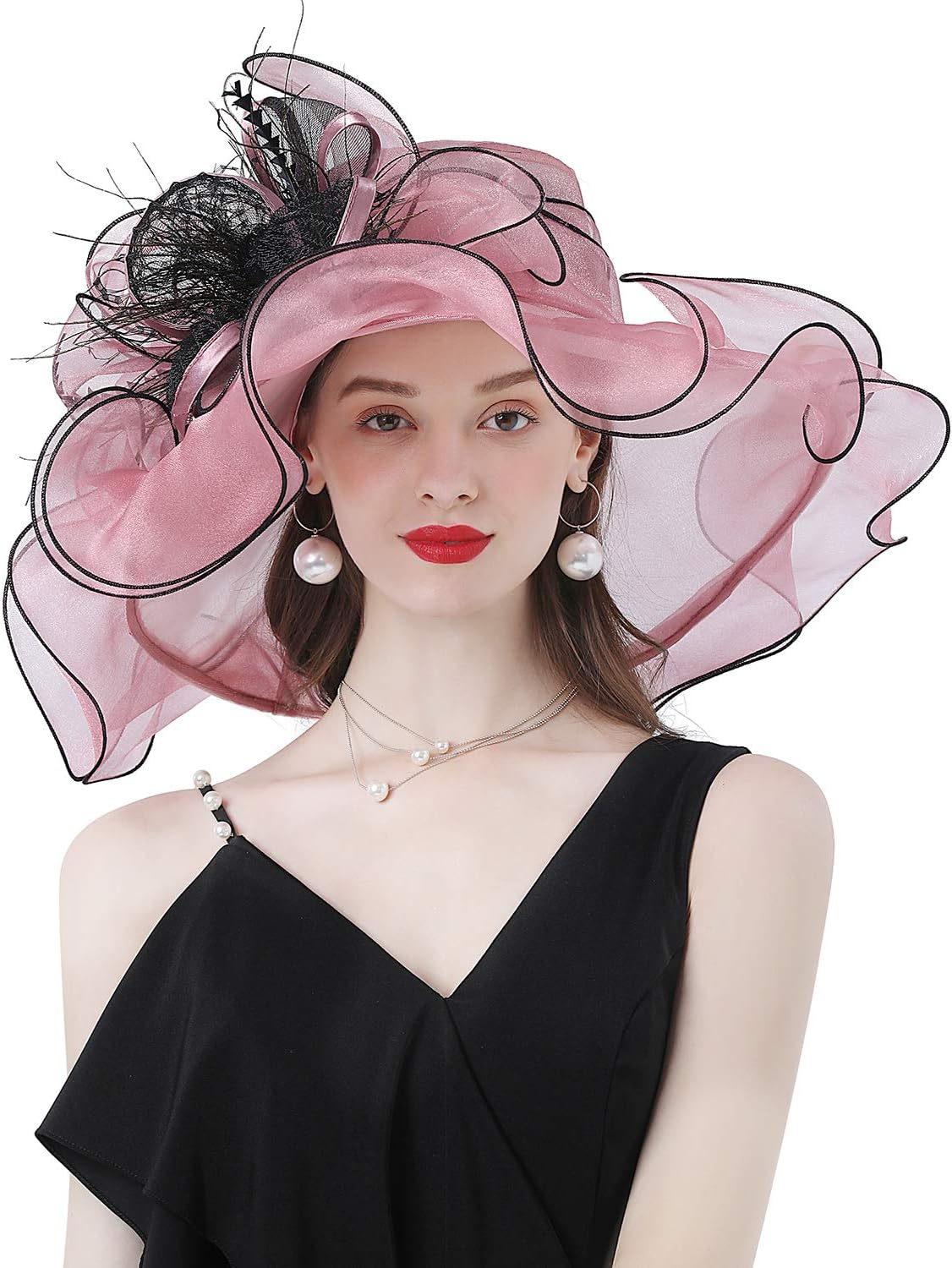 Z&X Women's Kentucky Derby Church Hat Organza Fascinator Wedding Tea Party Hat Wide Brim Sun Caps