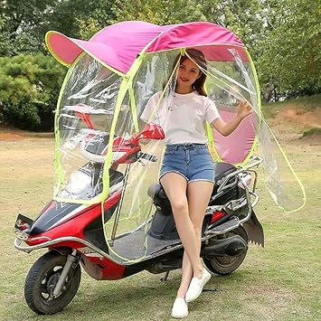 Universal Electric Motorcycle Sunshade Cover, Fully Enclosed Motor Scooter Umbrella Mobility Sun Shade & Rain Cover Waterproof Pink Rearviewmirror