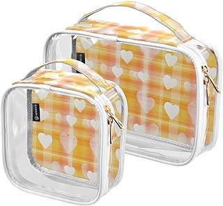 2Pcs Heart Plaid Cosmetic Bags,Clear Makeup B...