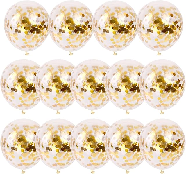 Gold Confetti Balloons Pack SKYIOL 50 Pcs 12 Inch Glitter Balloons Gold Helium Latex Balloon Confetti for Kids Adult Birthday Wedding Gratuation Anniversary Celebration Party Decorations