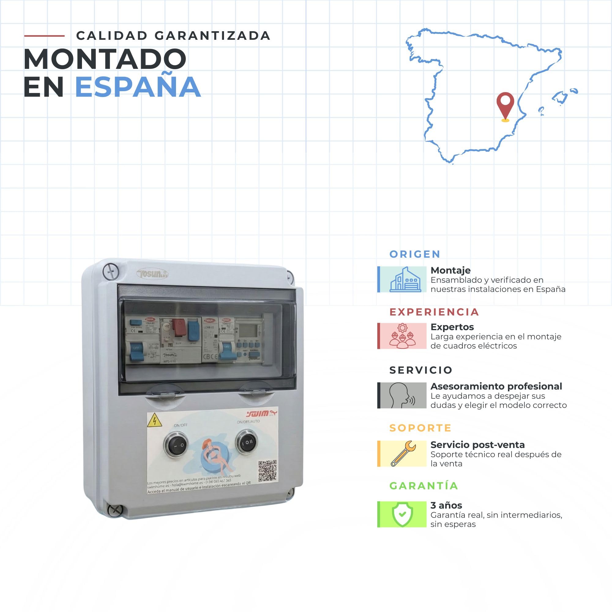 Tosun Cuadro Eléctrico Piscina, Transformador 60W 12V DC, Control WiFi y Reloj, para Bomba 0,5 CV, Gris