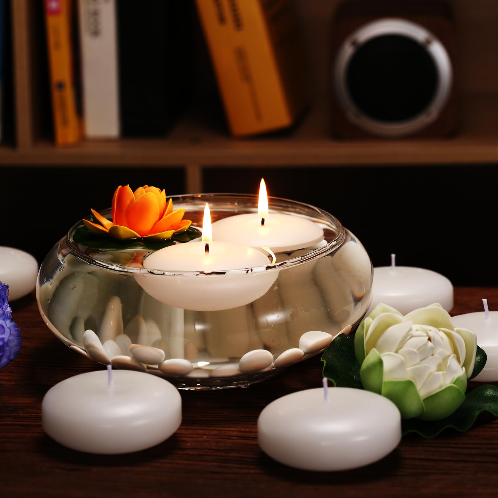 Confezione da 24 candele galleggianti, 7,6 cm, bianche, non profumate, candele brucianti in cera antigoccia, per matrimoni, feste, vasi cilindrici e decorazioni per la casa